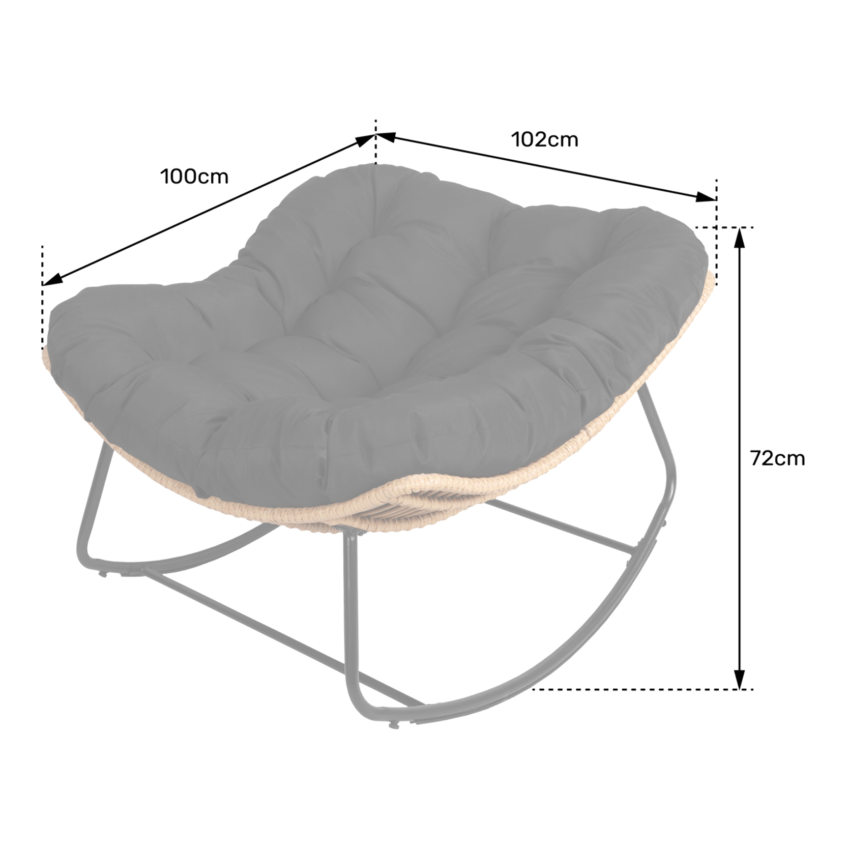 Fauteuil à bascule en rotin synthétique avec coussin noir CINTA