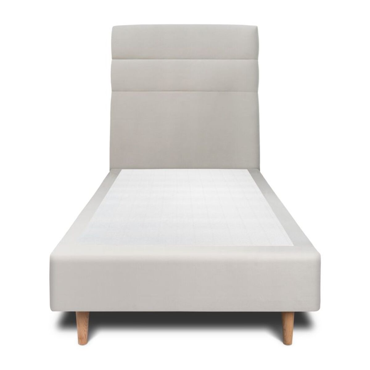 Lit avec tête de lit bandes horizontales velours et sommier tapissier Ep20