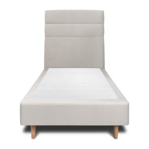 Lit avec tête de lit bandes horizontales velours et sommier tapissier Ep20