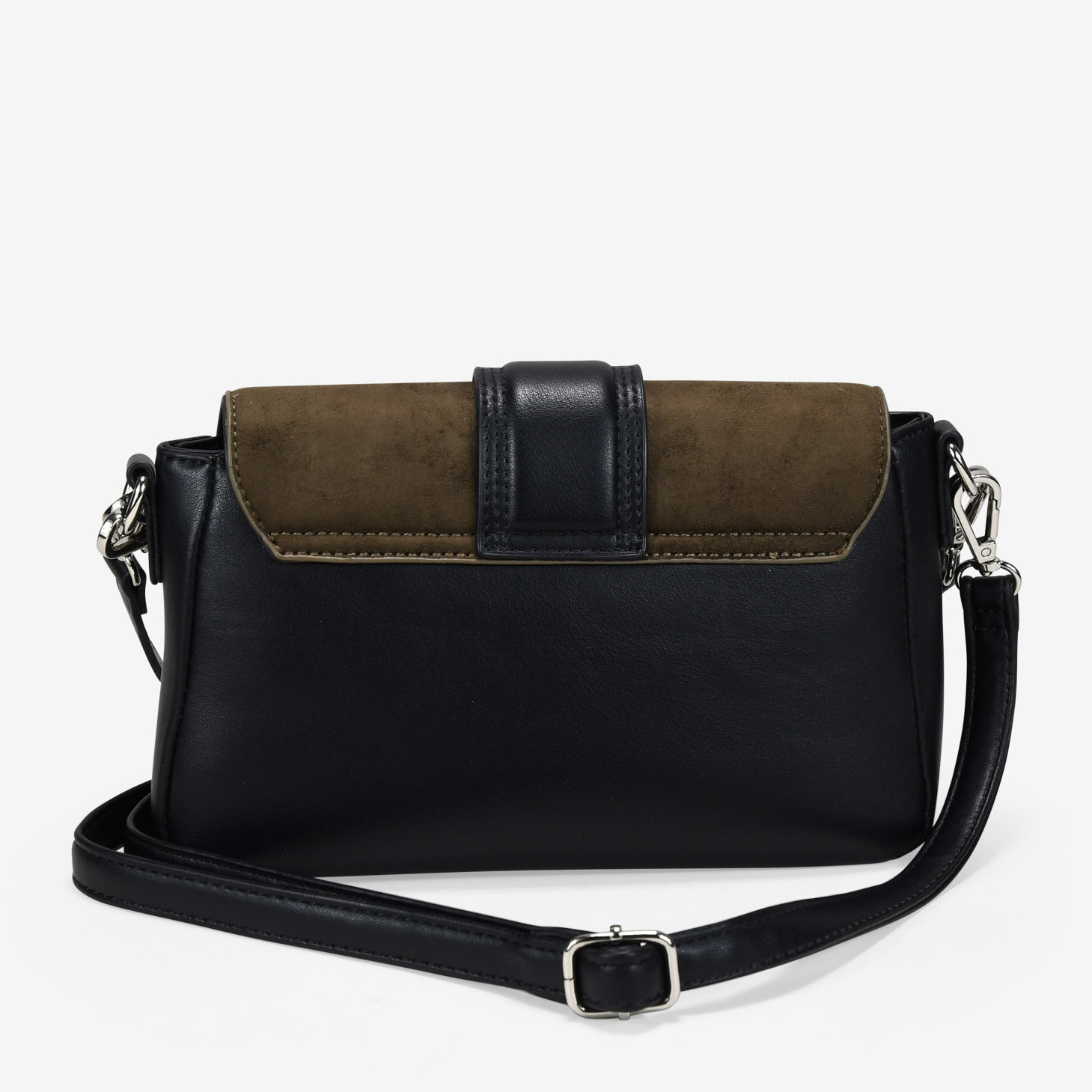 Bolso de hombro negro y caqui con solapa