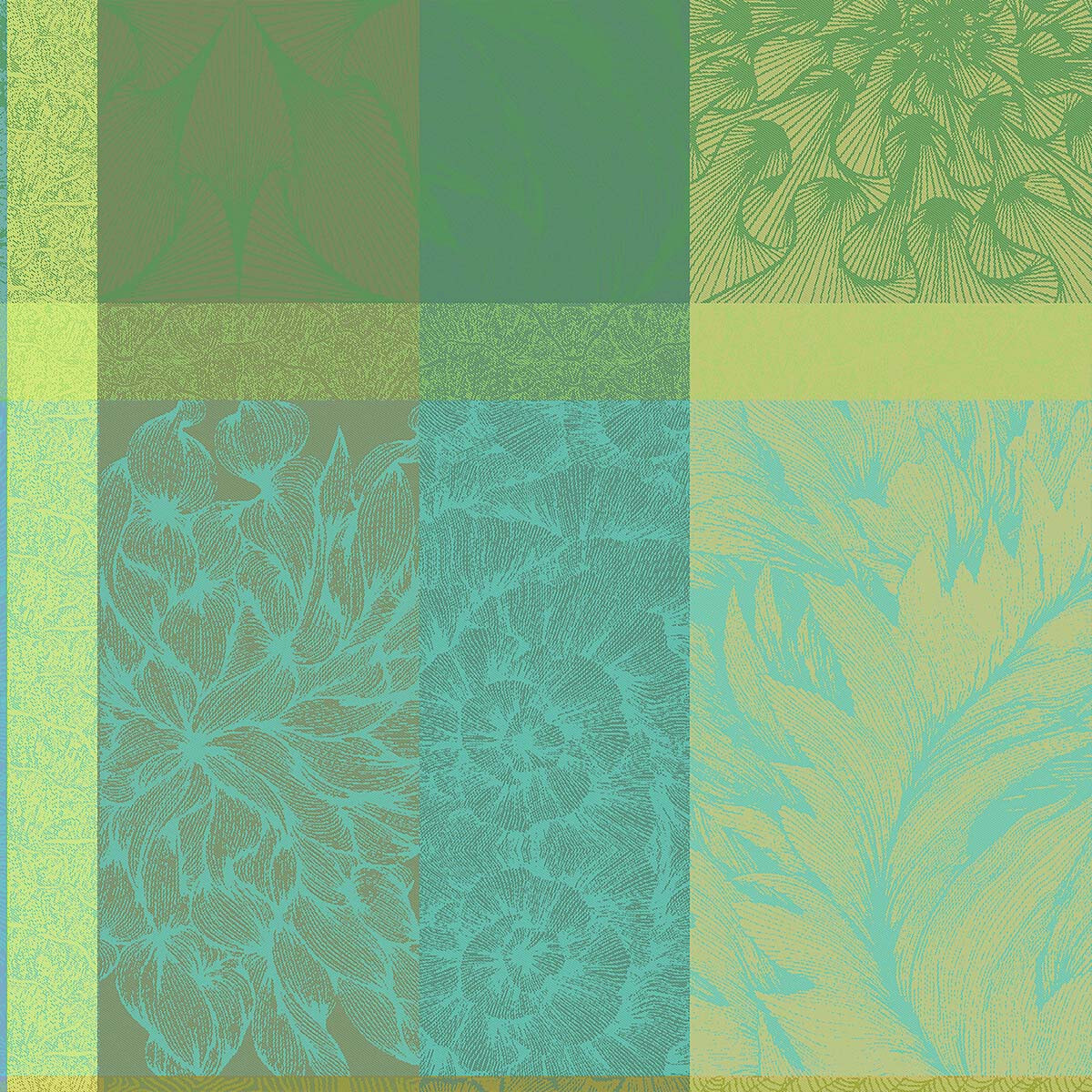 Serviette pur coton motif jacquard vert Mille petales chlorophylle