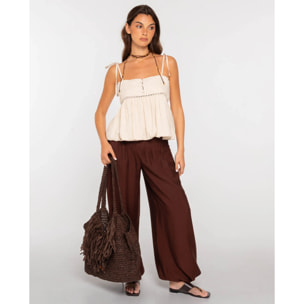 Top forrado con botones forrados y tirantes de lazada ajustables de mujer