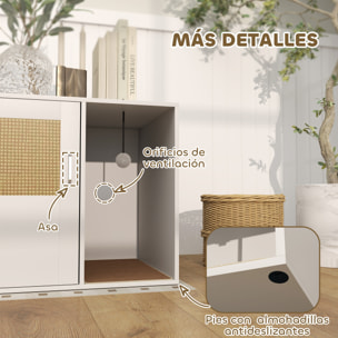 Mueble Arenero para Gatos Caja de Arena para Gatos con Almohadilla para Rascar y Puerta de Ratán para Salón Dormitorio 80x50x50 cm Blanco