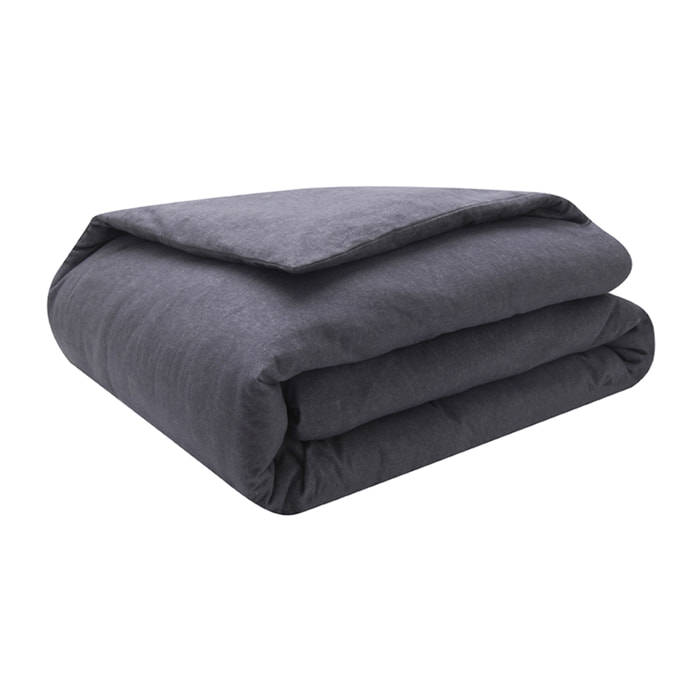 Housse de couette unie en flanelle de coton chambray, FRISSON, Gris Anthracite