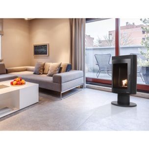 Estufa de etanol en acero negro con puerta de cristal templado SILENUS B FLAME PURLINE