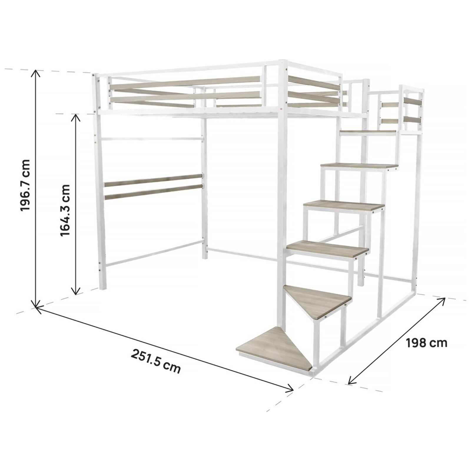 Lit mezzanine en métal avec escalier "LENA" - 140 x 200 cm - Blanc