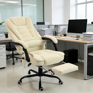 Fauteuil de bureau direction massant inclinable réglable repose-pied coussin lombaires synthétique beige
