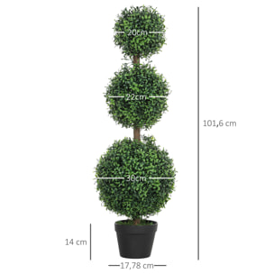 Lot de 2 buis artificiels topiaires en forme de boules x 3 dim. Ø30 x 101H cm avec pots