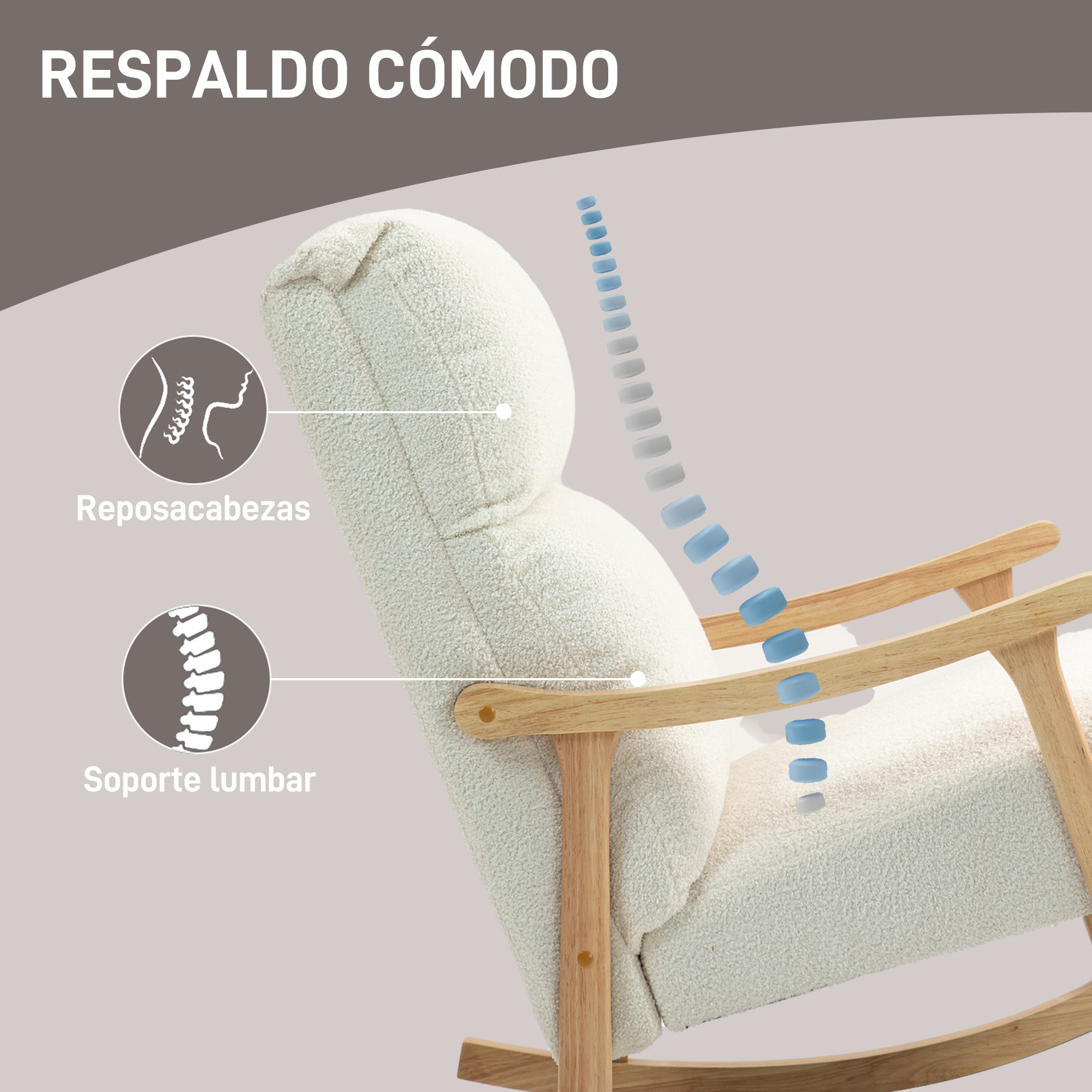 Mecedora de Borreguito Moderna Silla Mecedora con Patas y Reposabrazos de Madera de Haya Respaldo Alto Mecedora para Lactancia Carga 120 kg para Dormitorio Salón Crema