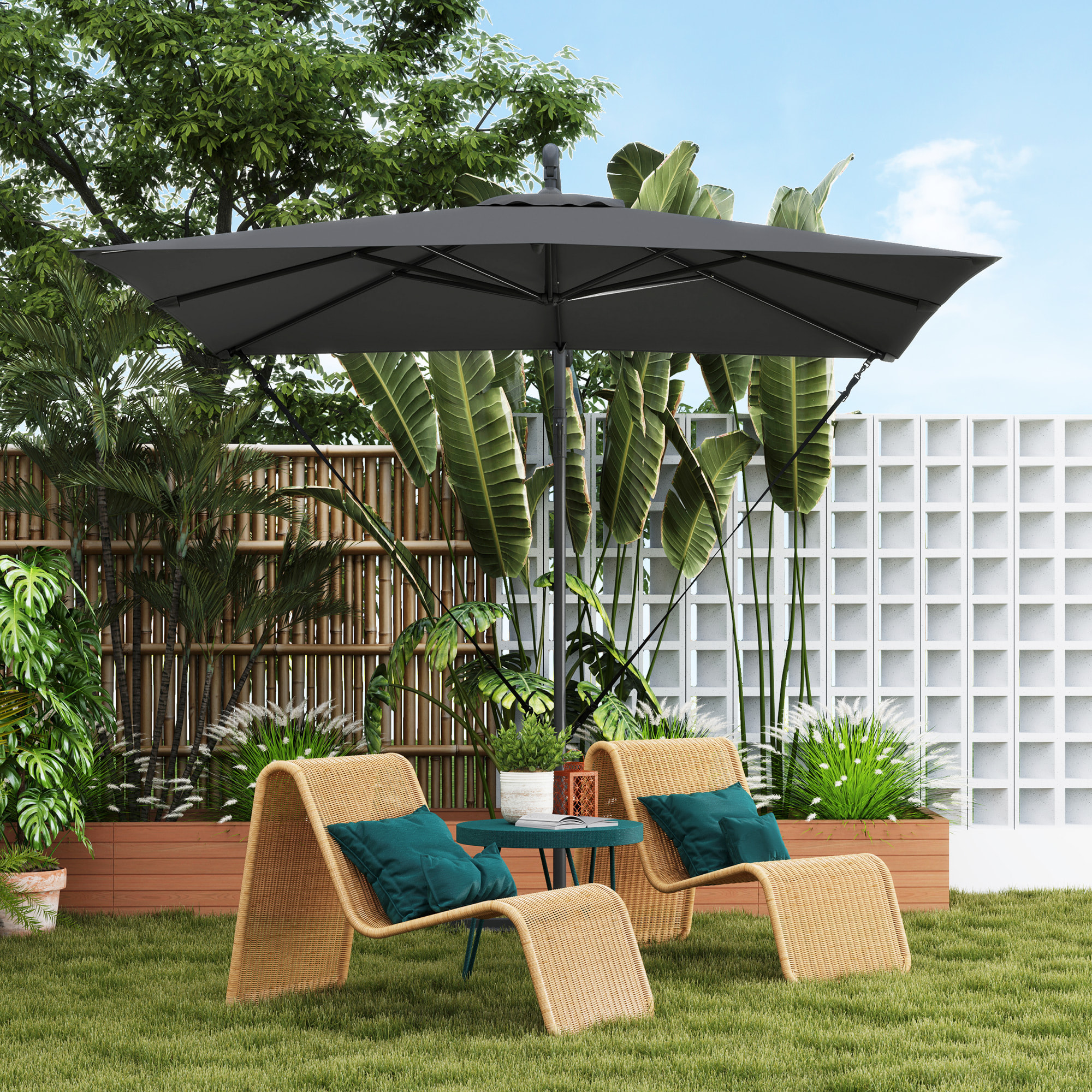 Parasol déporté carré inclinable 2,5 x 2,5 m - manivelle - housse protection incluse - anthracite
