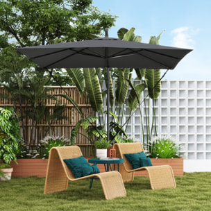 Parasol déporté carré inclinable 2,5 x 2,5 m - manivelle - housse protection incluse - anthracite