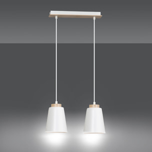 Lampada a sospensione Bolero in acciaio bianco e legno