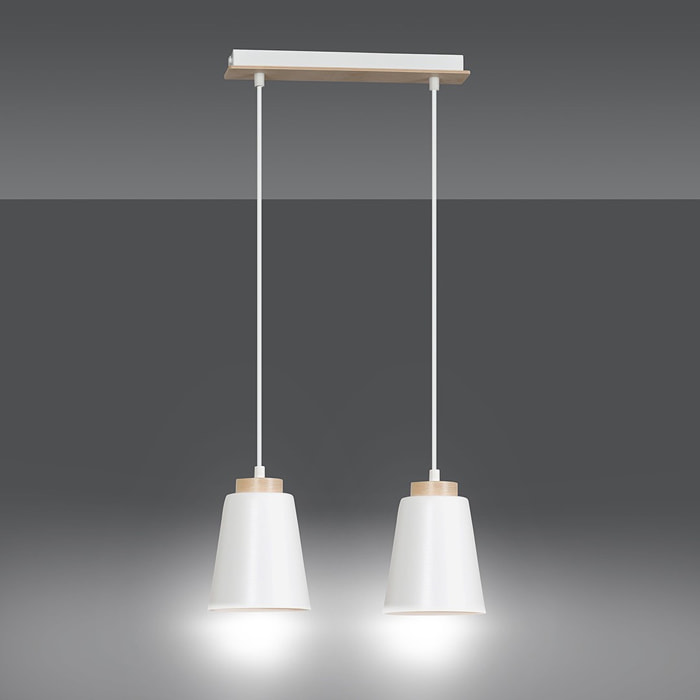 Lampada a sospensione Bolero in acciaio bianco e legno