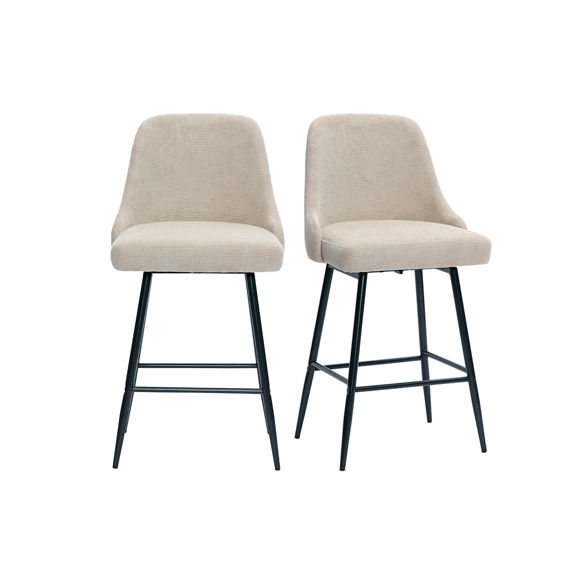 Tabourets de bar pivotants 360° en tissu chenille beige et métal H66 cm (lot de 2) HASTA