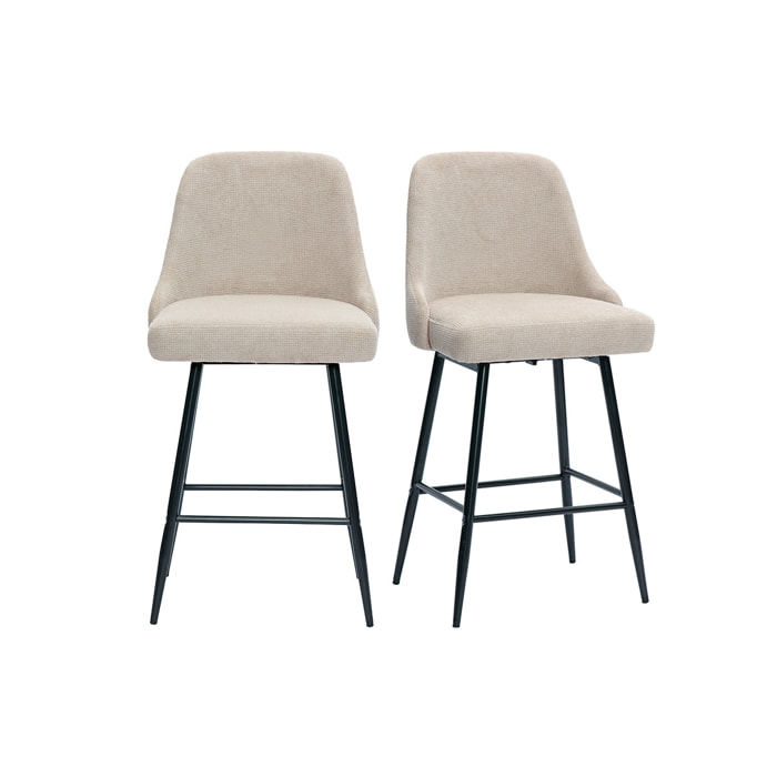 Tabourets de bar pivotants 360° en tissu chenille beige et métal H66 cm (lot de 2) HASTA