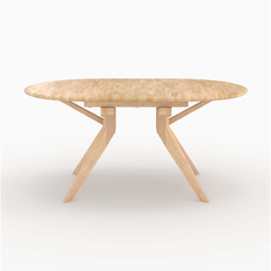 Table extensible en bois d'hévéa massif clair 6 à 10 personnes - Oli