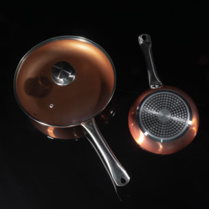 Set 5pc sartenes ø20ø24ø28 (con tapa) aluminio prensado inducción optimum copper
