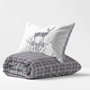 Parure copripiumino cervo tartan grigio 100% cotone