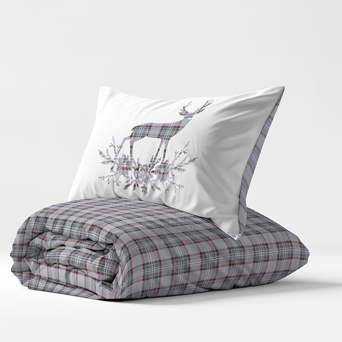 Parure copripiumino cervo tartan grigio 100% cotone