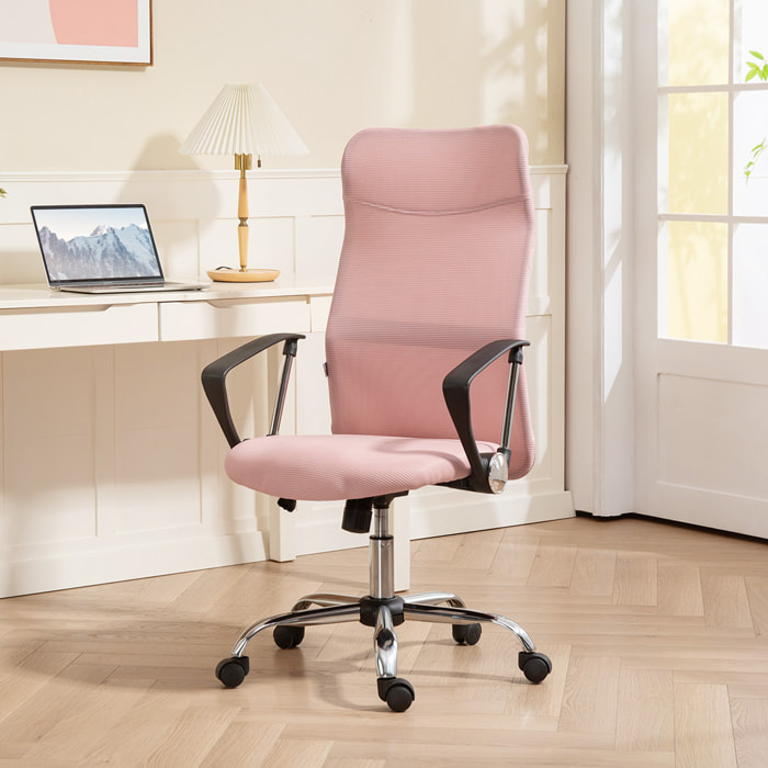 Fauteuil de bureau manager design réglable piètement acier chromé accoudoirs noir maille rose