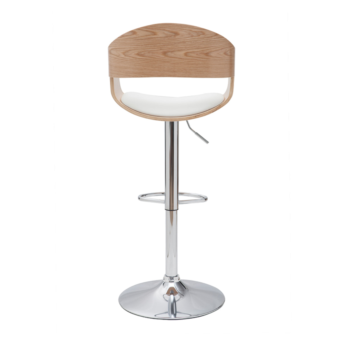 Tabourets de bar design réglables en polyuréthane blanc et bois clair (lot de 2) EUSTACHE