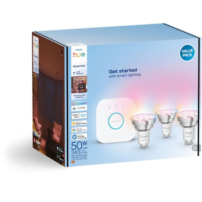 Pack PHILIPS HUE Essential- 3/GU10+Pont White&Color Ambia