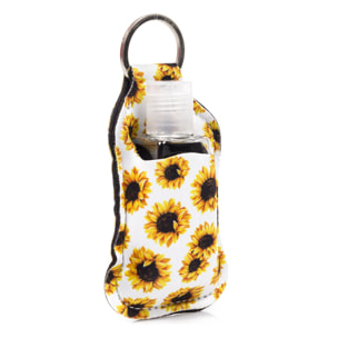 Portachiavi bottiglia igienizzante per mani alcol ricaricabile 30ml tessuto design girasole bianco