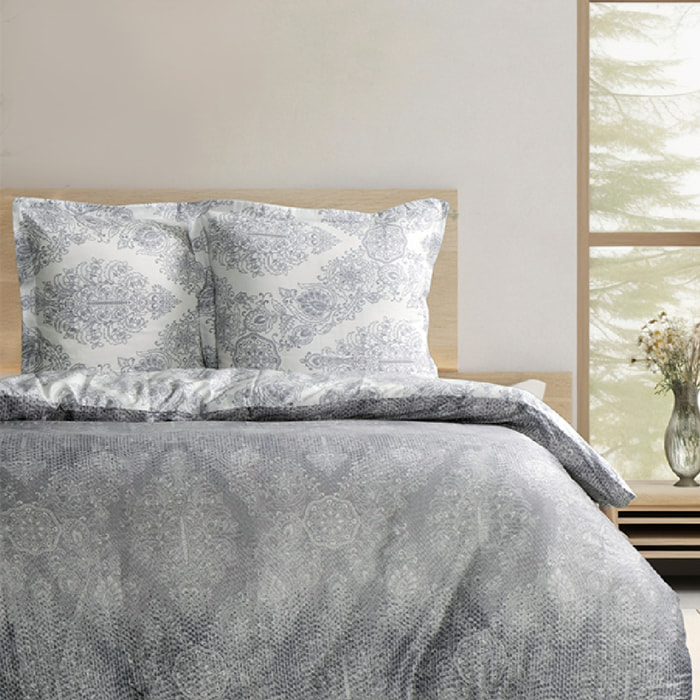 Housse de couette + taie(s) oreiller satin de coton "Silver"