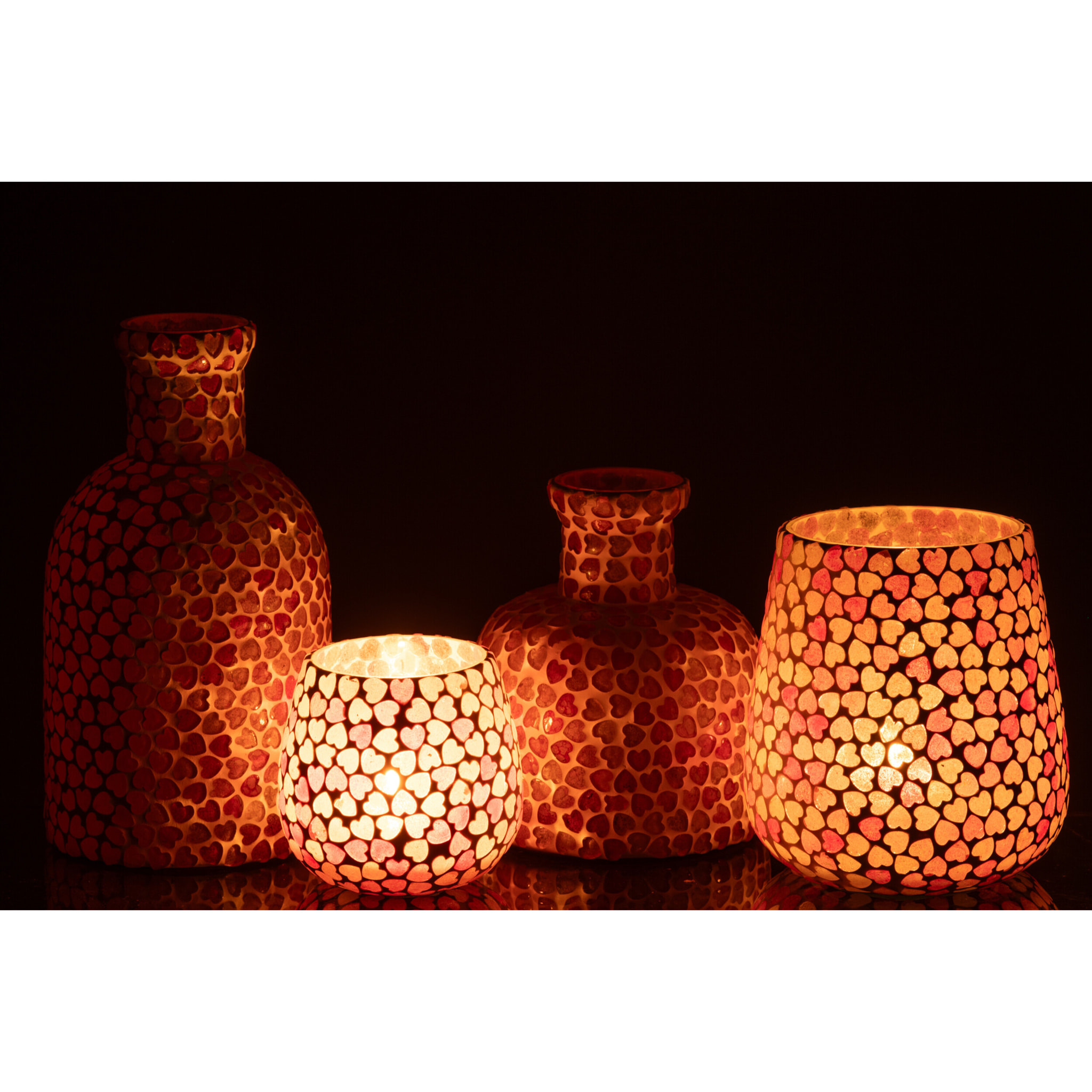 J-Line vase Coeur Mosaïque - verre - rose - large - Ø 10.5 cm