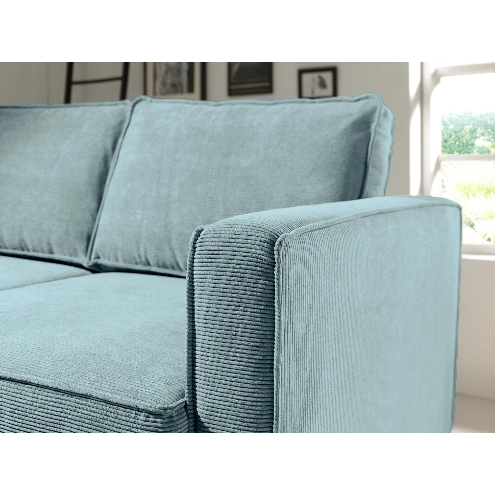 Jake - canapé d'angle gauche - convertible avec coffre - 4 places - en velours côtelé - Bleu