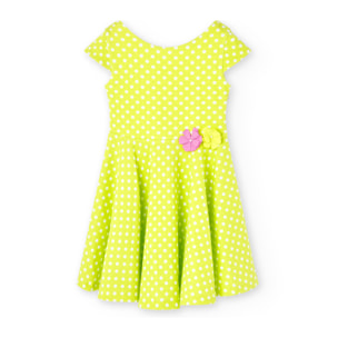 Vestido niña estampado, topos, amarillo, mangas cortas