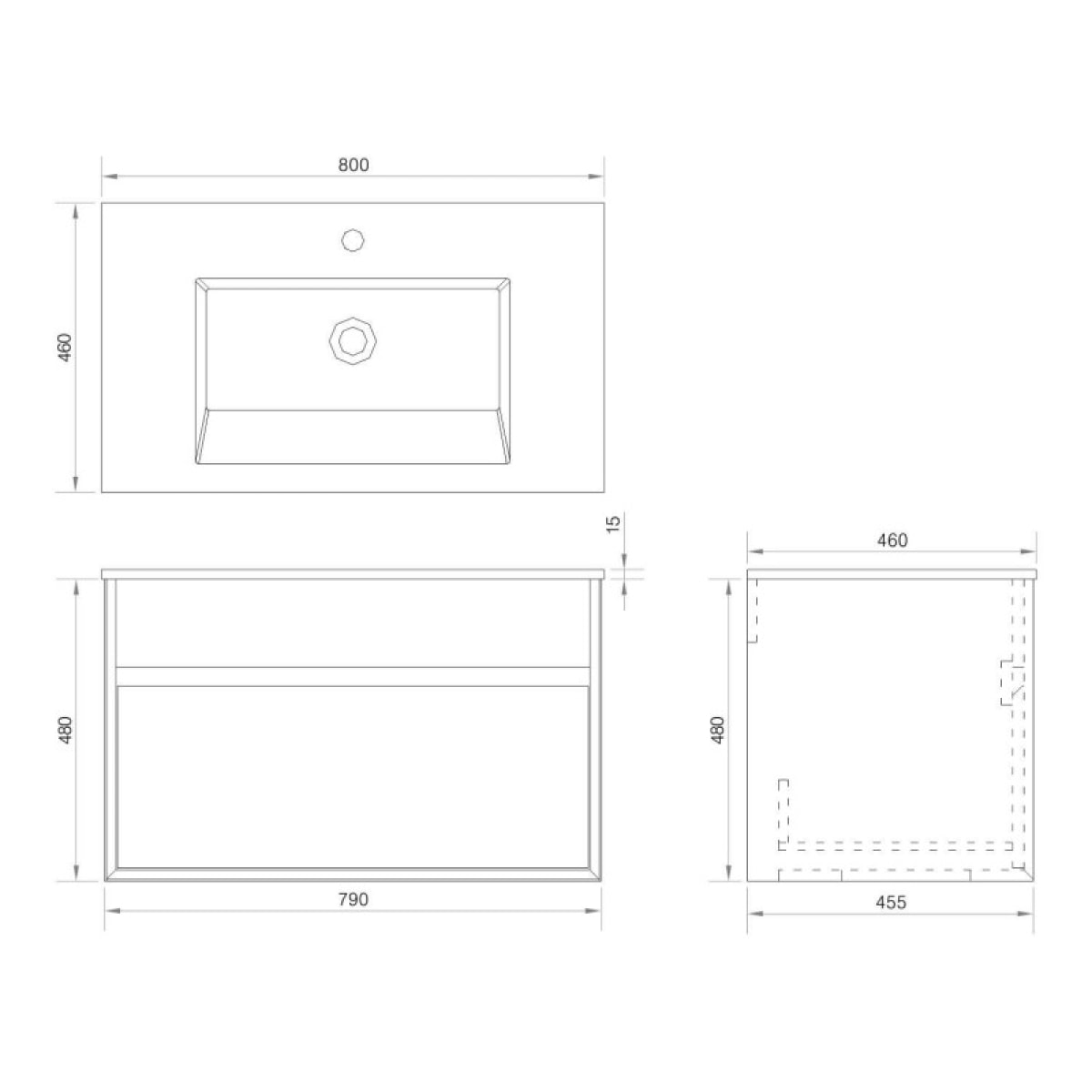 Meuble simple vasque 80 cm chêne Aquaroca