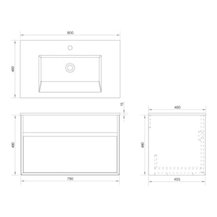 Meuble simple vasque 80 cm chêne Aquaroca