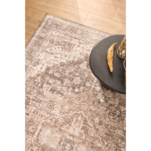 OTTOMAN - Tapis à poils courts doux à motif vintage beige