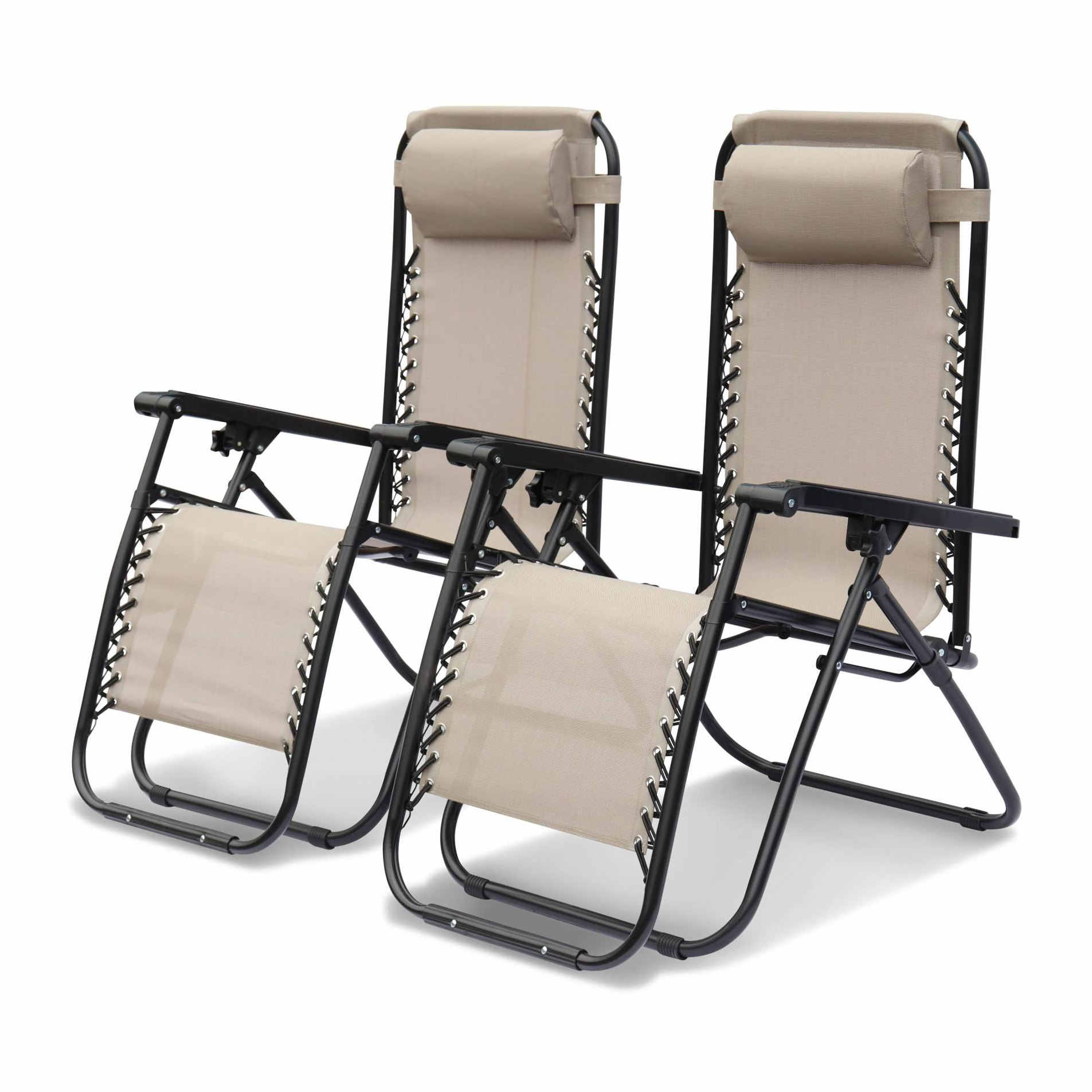 Lot de 2 fauteuils relax – Patrick – Textilène. pliables. multi-positions. taupe