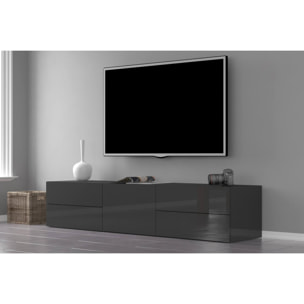 Mobile da soggiorno Porta TV, Made in Italy, Supporto per TV da salotto a 1 anta e 4 cassetti, cm 170x40h35, colore Antracite lucido