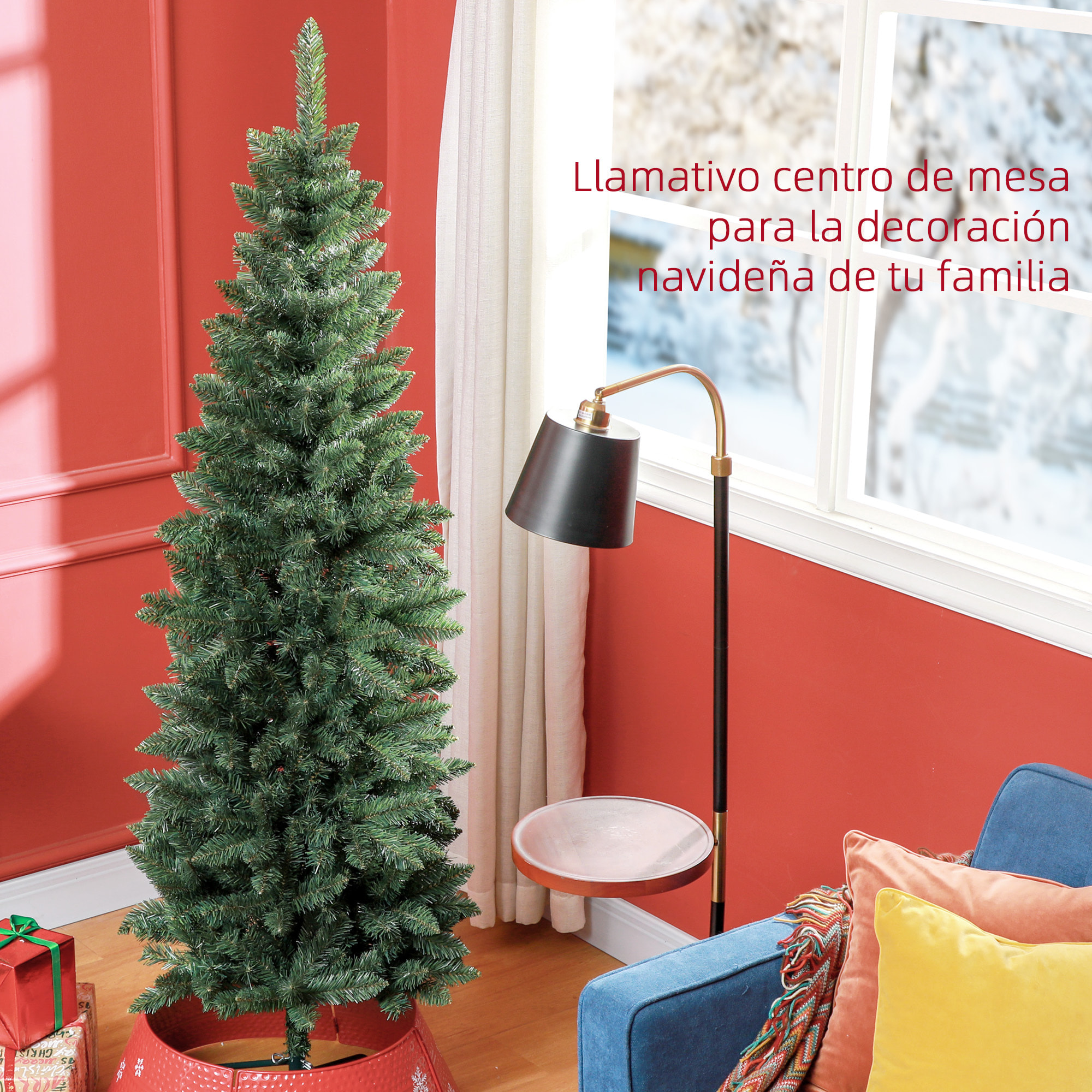 Árbol de Navidad Estrecho 180 cm Árbol de Navidad Tipo Lápiz con Base Plegable y 479 Ramas para Dormitorio Oficina Verde