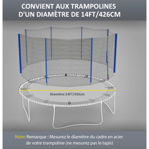 Filet de sécurité trampoline porte zipée Ø 426 cm 8 poteaux bleu noir