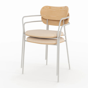 Lot de 2 chaises en tissu beige et placage en bois clair - Marine