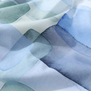 Lot h.couette +taies percale de coton 115 g/m² imprimé bleu vert Ondine mineral