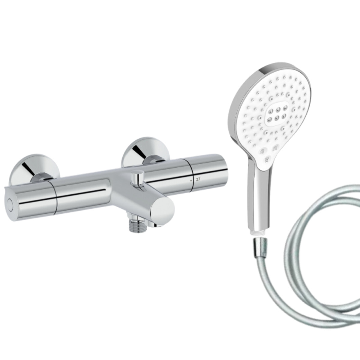 Mitigeur baignoire Simone + pommeau de douche Metro signature + flexible de douche lisse