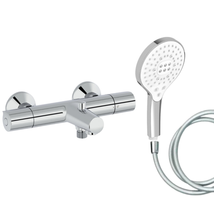 Mitigeur baignoire Simone + pommeau de douche Metro signature + flexible de douche lisse