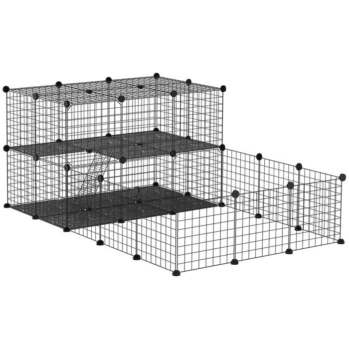 Jaula para Animales Pequeños Parque para Mascotas Forma Personalizable Valla Metálica para Cobayas Conejos Chinchillas 175x105x70 cm Negro