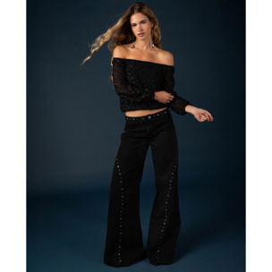 Blusa con brillo y escote bardot