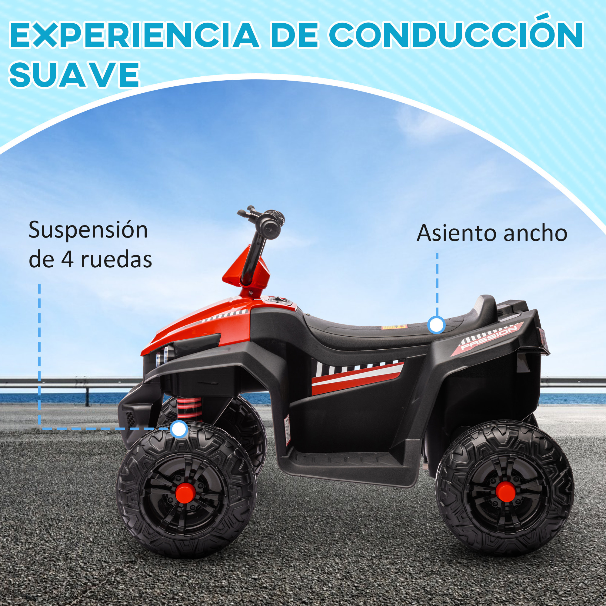 Quad Eléctrico para Niños de Batería 12V Coche Eléctrico para Niños de +3 Años con Velocidad 5 km/h Faros Música MP3 Avance y Retroceso Carga 30 kg Rojo