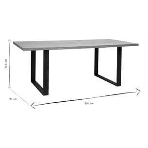 Table à manger rectangulaire finition bois chêne et métal noir L200 cm MAGDA
