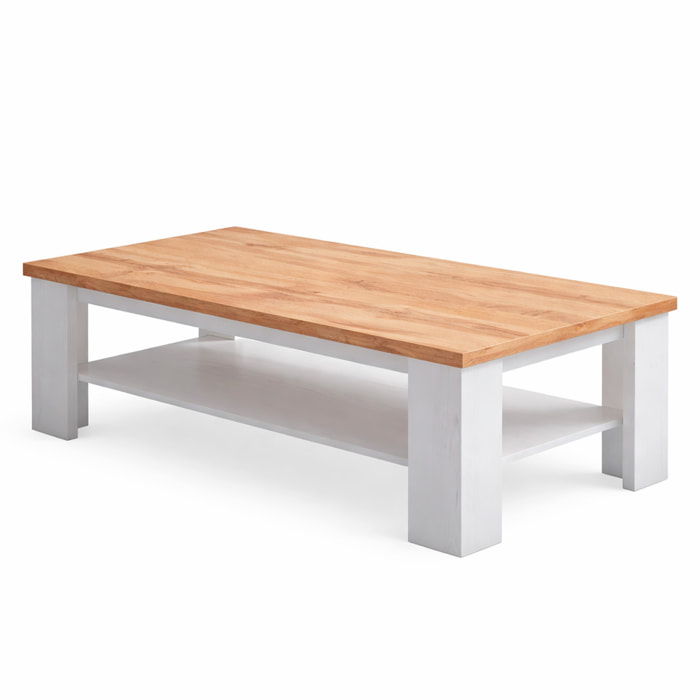 Tavolino Da Caffè Con Ripiano Inferiore E Vano A Giorno Tavolo Basso Moderno Design Elegante Minimal 41 x 130 x 67 Cm Colore Bianco E Rovere