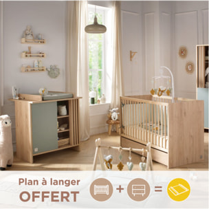 Chambre bébé complète Tokyo, Lit 120x60 et Commode à langer claustra - Chêne suave
