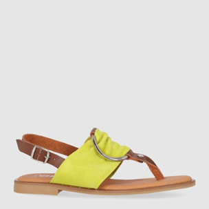 Sandalias de Serraje - Amarillo - Tacón: Bajo