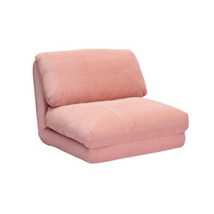 Chauffeuse 1 place convertible en tissu velours côtelé rose SPENCER